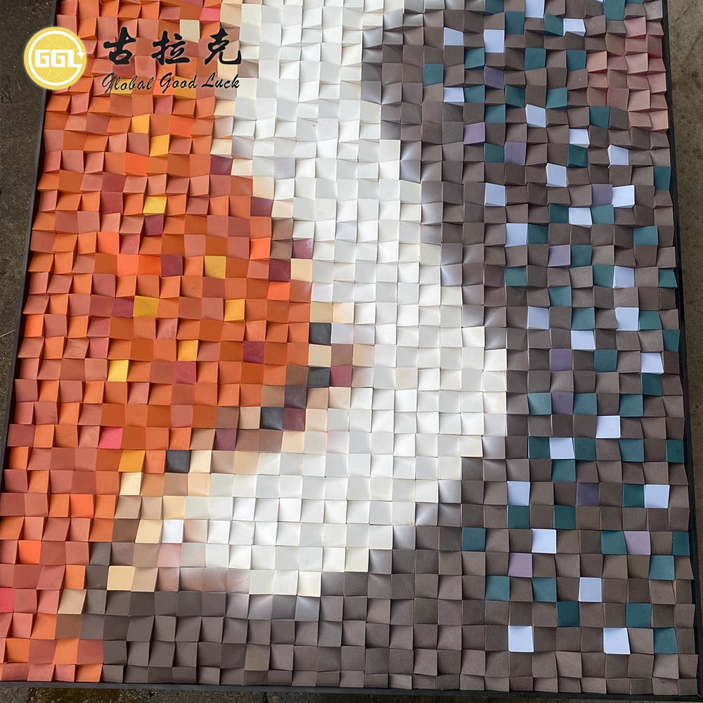 Custom 3D Color Gradient Wood Mosaic Wall Art