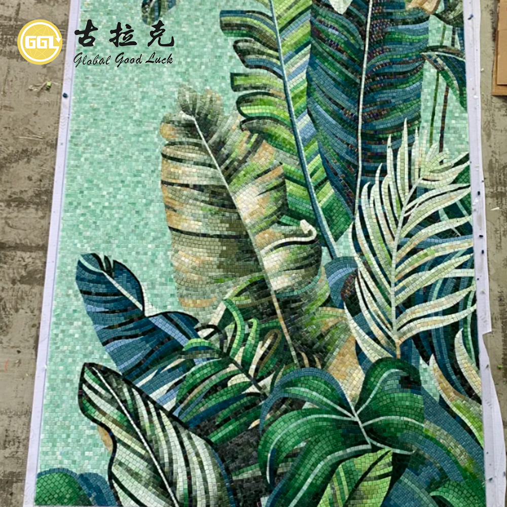 Custom Tropical Leaf Mosaic Mural for Luxury Interior Wall Decoration