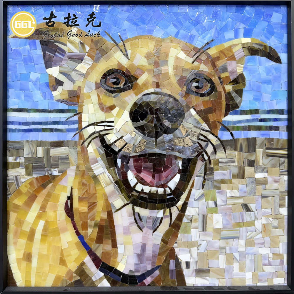 Custom Dog Glass Mosaic Mural – Personalized Animal Mosaic Wall Art for Luxury Interiors
