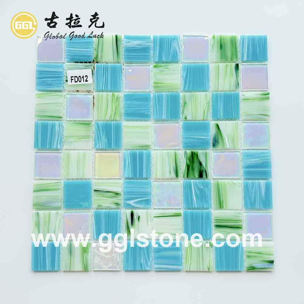 Aqua Blue & Green Iridescent Glass Mosaic Tile | GGL