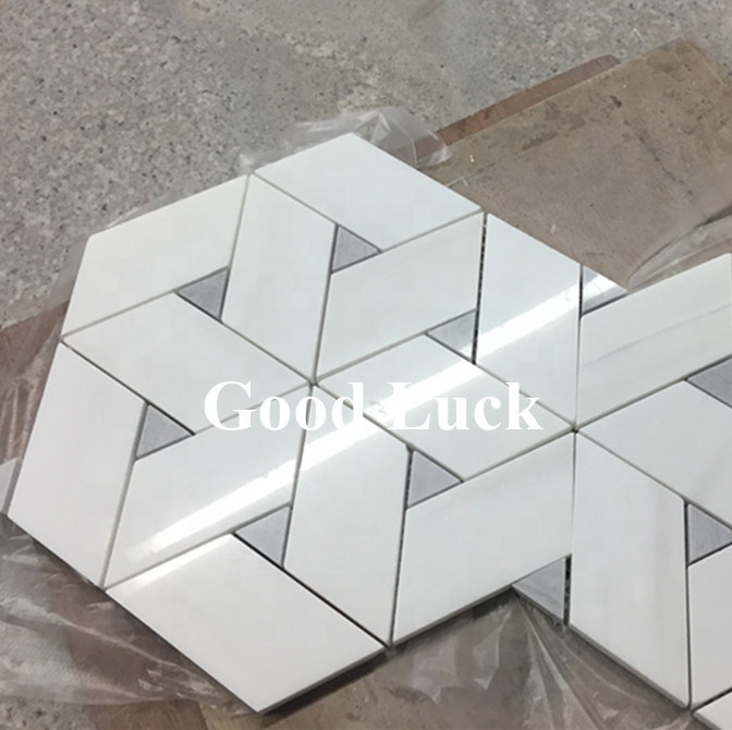 Hexagon Mosaic Unique Mosaic Tile White Natural Marble Mosaic Tile pour Décor