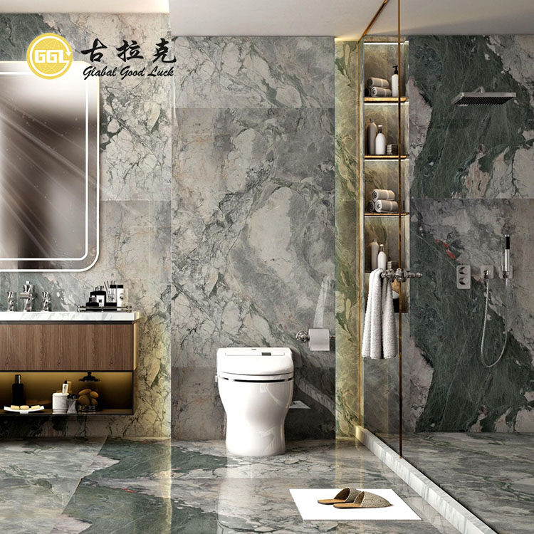 China Four Season Green Marmorplatte Stein für Badezimmerwand Boden Waschbecken Arbeitsfläche Dekor