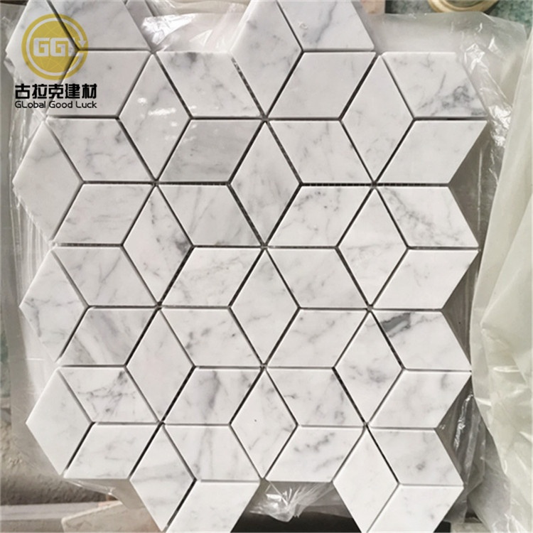 Warm uitverkoping Muurversiering Natuurlike Wit Carrara Marmersteen Diamant Mosaïekteëls Vir Muurdekor