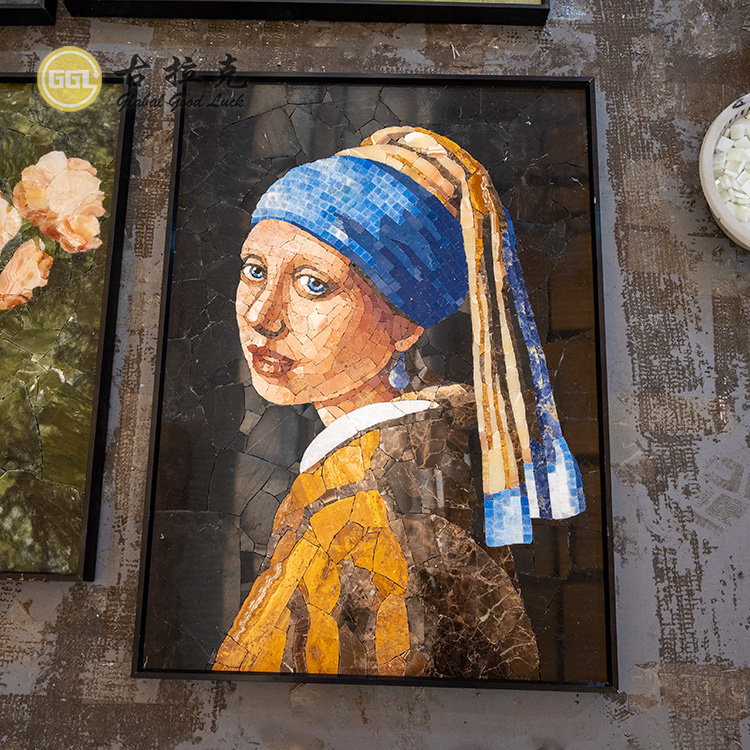 Duvar Sanatı Mozaik Doğal Taş Özelleştirilmiş Kırık Gözlü Kadın Deseni