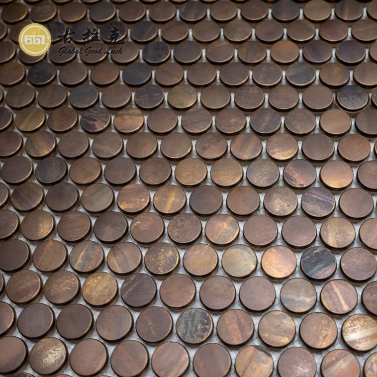 Penny Round Metal Mosaic Aço Inoxidável Cobre Mosaico Decoração de Parede Interna e Externa