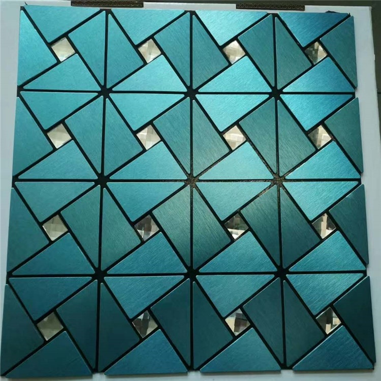 Azulejo de mosaico de metal inoxidable con incrustación de vidrio para salpicadero de fondo de TV