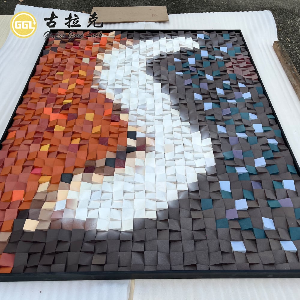 Custom 3D Color Gradient Wood Mosaic Wall Art