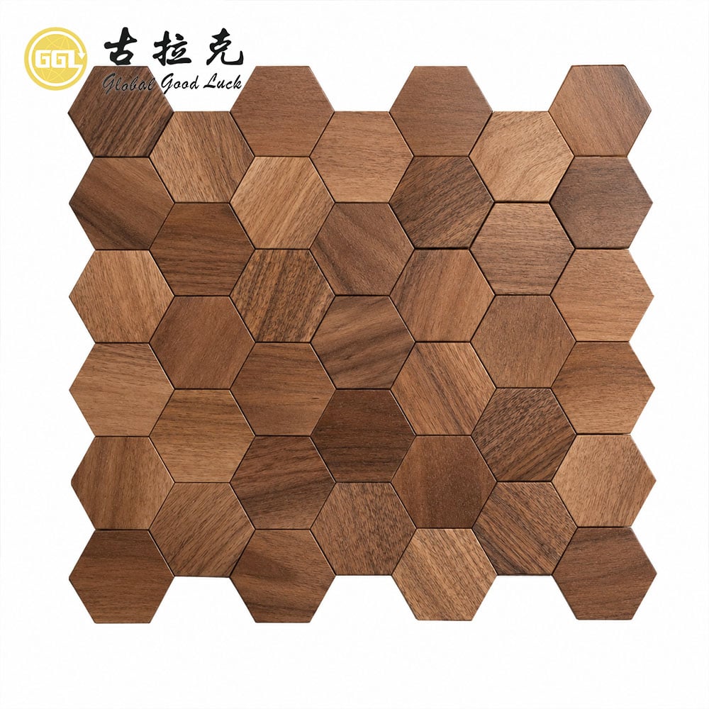 Natural Wood Mosaic Wall Panel – 3D Decorative Wood Wall Cladding for Luxury Interiors