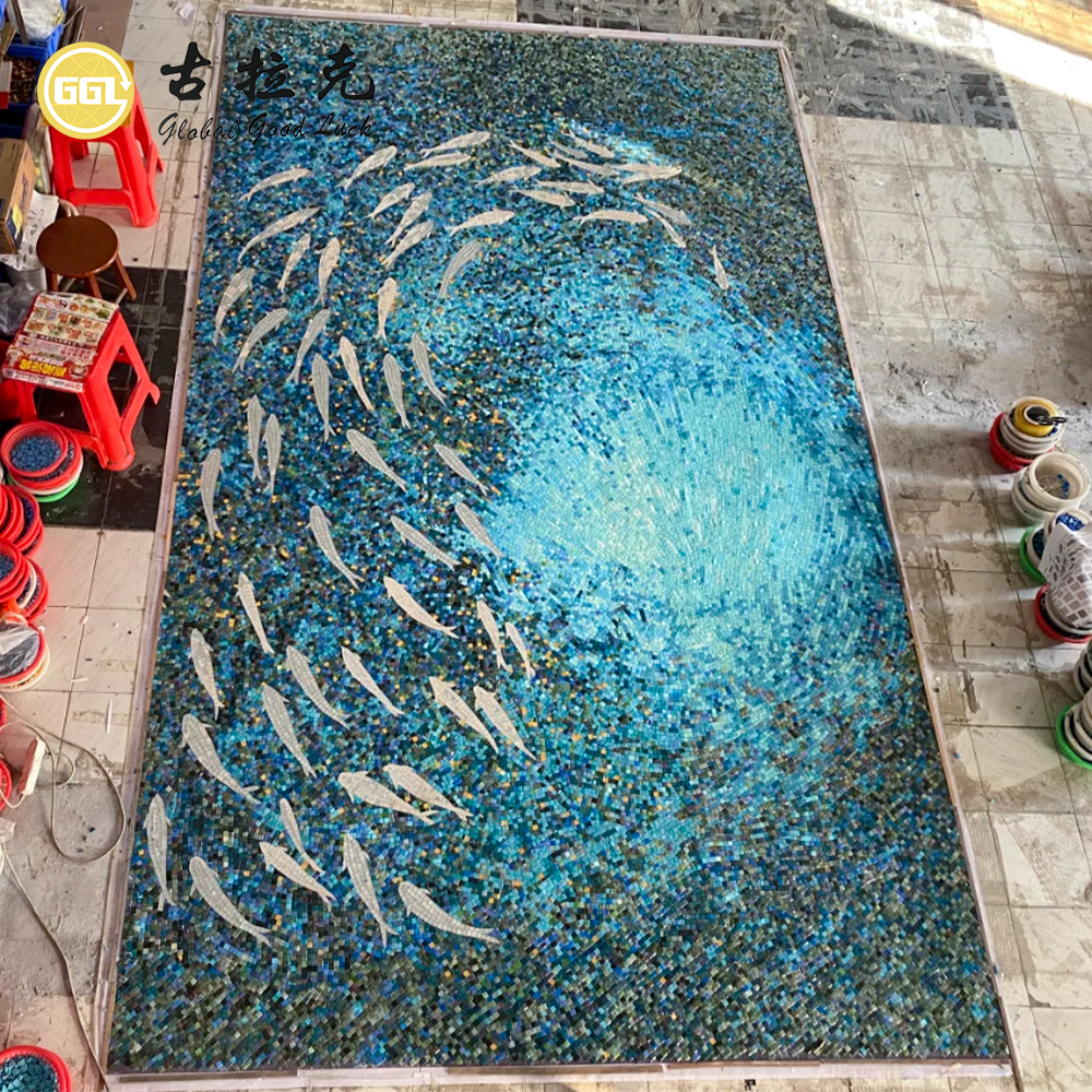 Mural de mosaico de vidrio personalizado para paredes destacadas de interiores de lujo