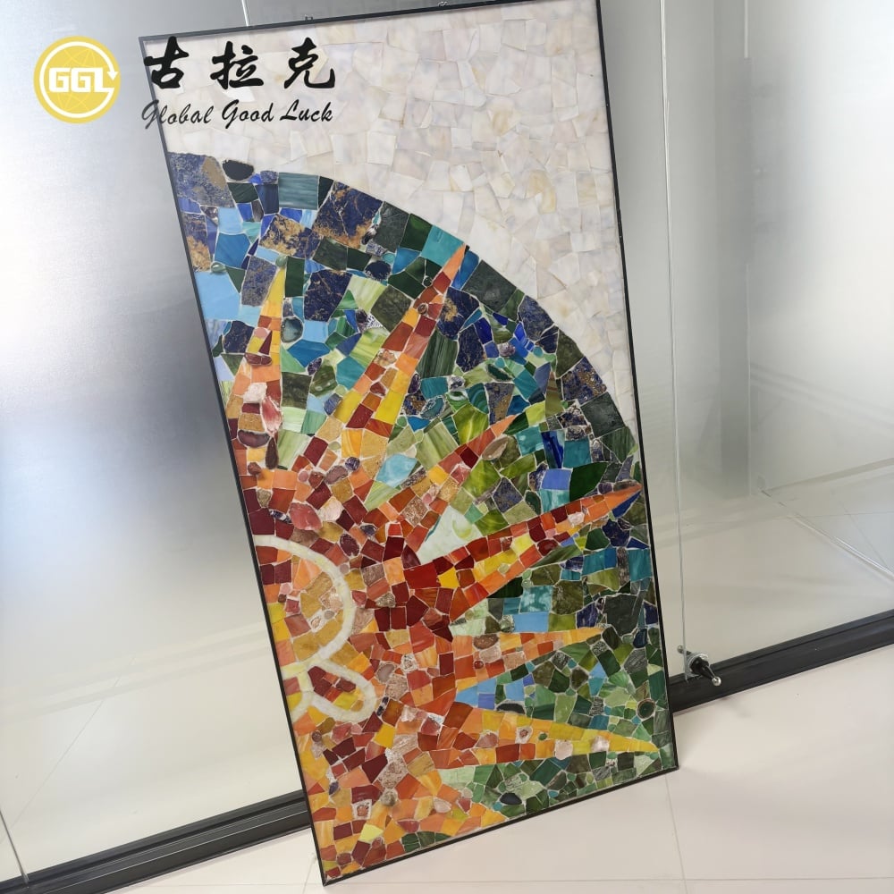 Custom Glass and Stone Mosaic Mural – Handmade Mixed Material Mosaic Wall Art for Luxury Interiors