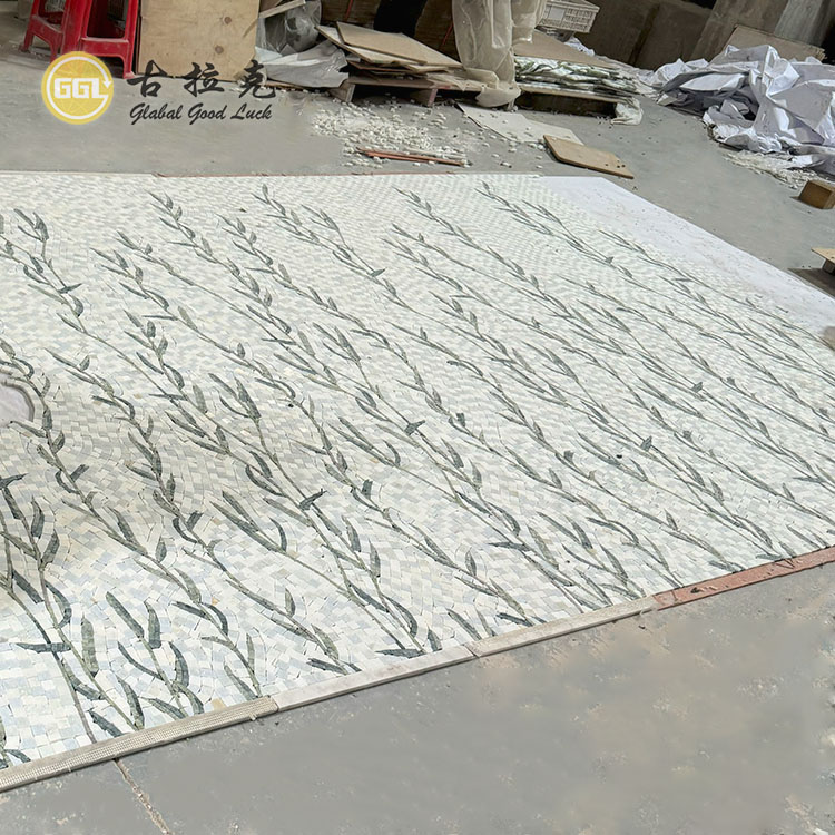Corte a chorro de agua Azulejo Patrón de Hoja Mosaico para Decoración de Paredes de Hotel