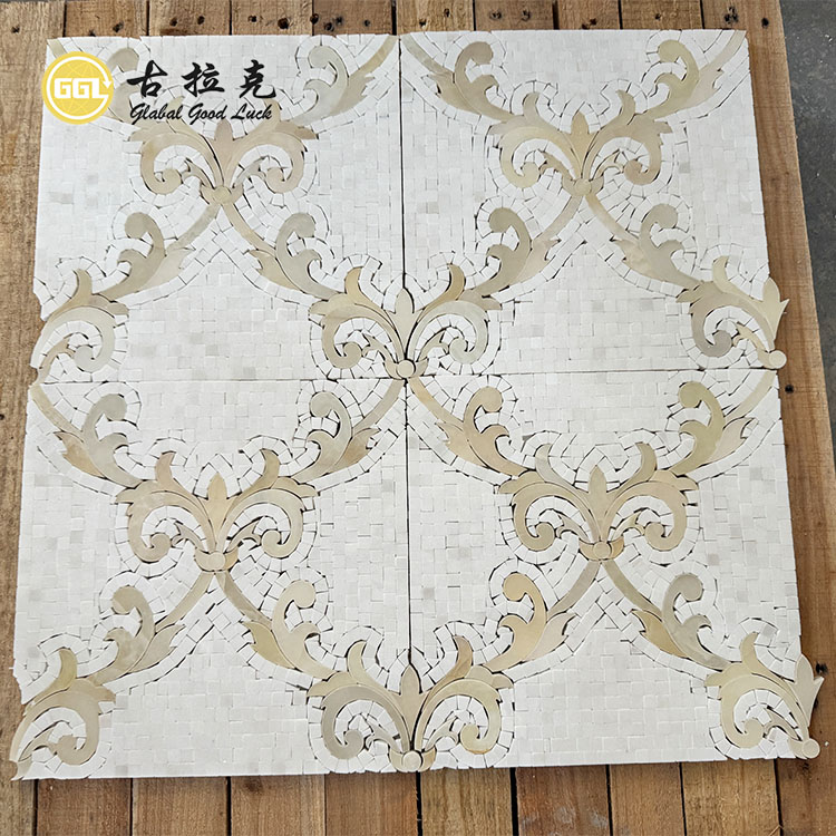Honey Onyx Mix Thassos Ballaíne Patairn Bláthchumann Uisce Mhosaic Ghreille Balla Urlár Backsplash Deacar