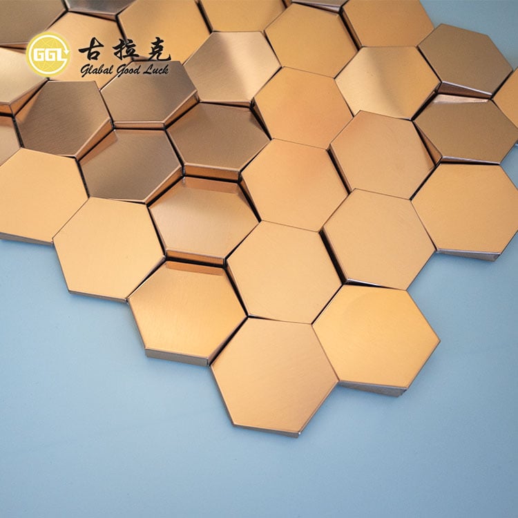 Diseño Cóncavo Convexo de Mosaico Metálico de Acero Inoxidable en Forma Hexagonal para Decoración de Pared