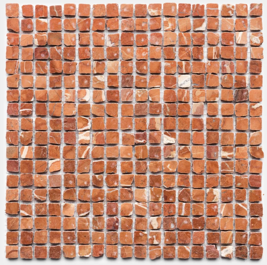Tumbled Rojo Alicante marble mosaic with irregular square chips