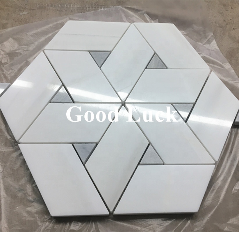 Hexagon Mosaic Unique Mosaic Tile White Natural Marble Mosaic Tile pour Décor