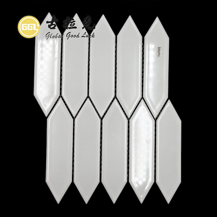 Glossy Long Hexagon White Mosaic Ceramic Tiles for Wall and Floor