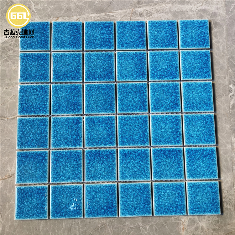 Cobalt Blue Crackle Glazed Ceramic Mosaic Tile for Modern Wall Designs