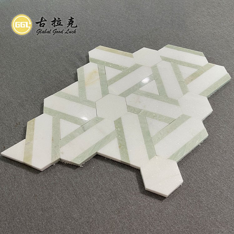 Diseño Nuevo Mosaico de Piedra de Mármol Verde y Blanco para Decoración de Pared