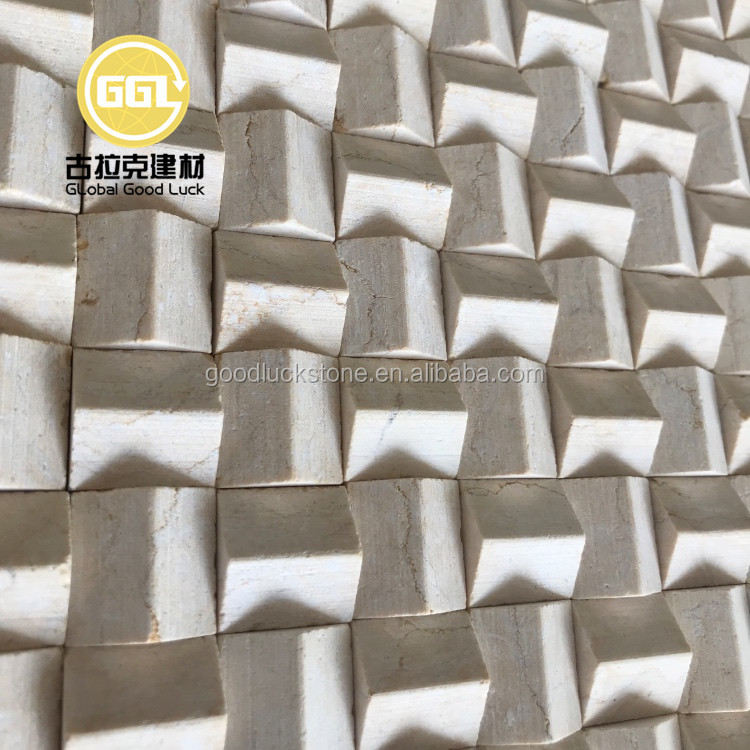 Mosaico in marmo Crema Marfil a intreccio per piastrelle da parete