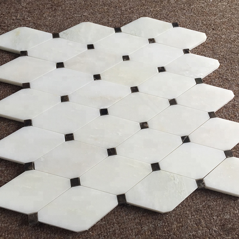 Carreau de mosaïque en marbre blanc poli à motif graphique pour la décoration des murs et sols de salle de bain ou de toilette