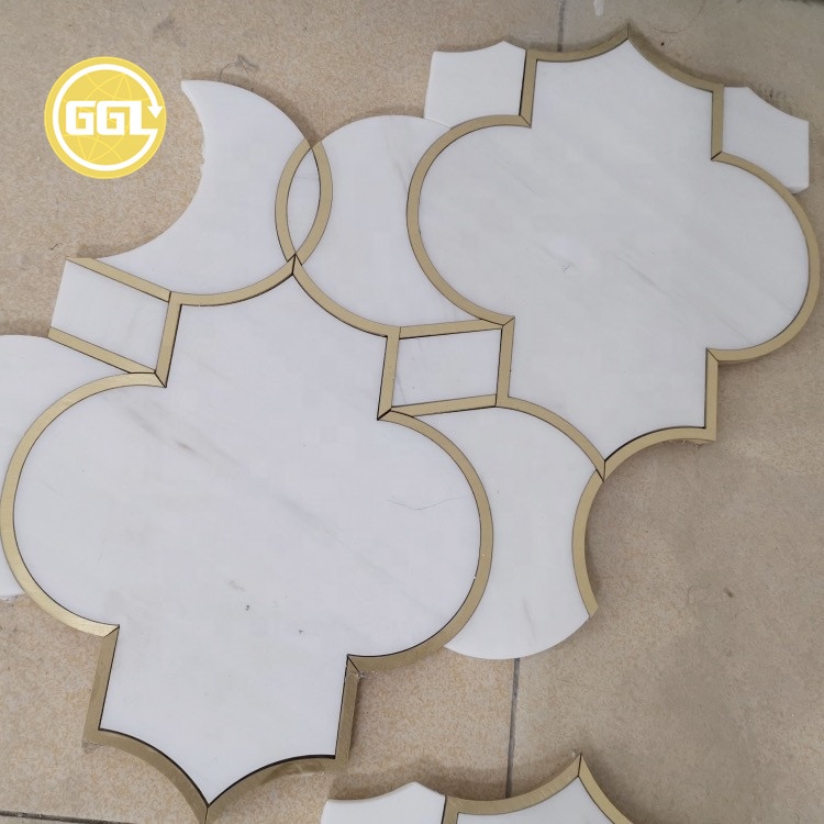Ladrilho de Mármore em Inlay de Água em Forma de Lanterna com Latão para Piso e Parede
