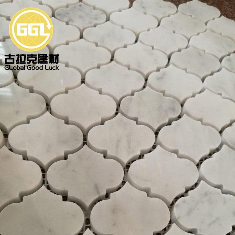 Carrelage Mosaïque en Marbre Blanc Carrara en Forme de Lanterne pour Murs et Sols