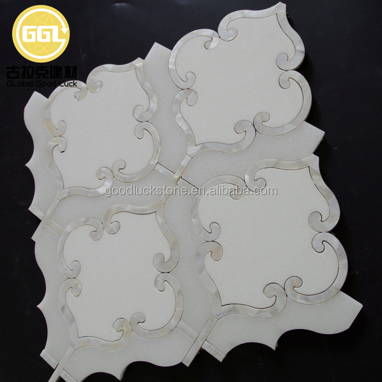 Calidad Superior Mármol Blanco Forma de Flor Piedra Mix Concha Mosaico Inteerior Decoración