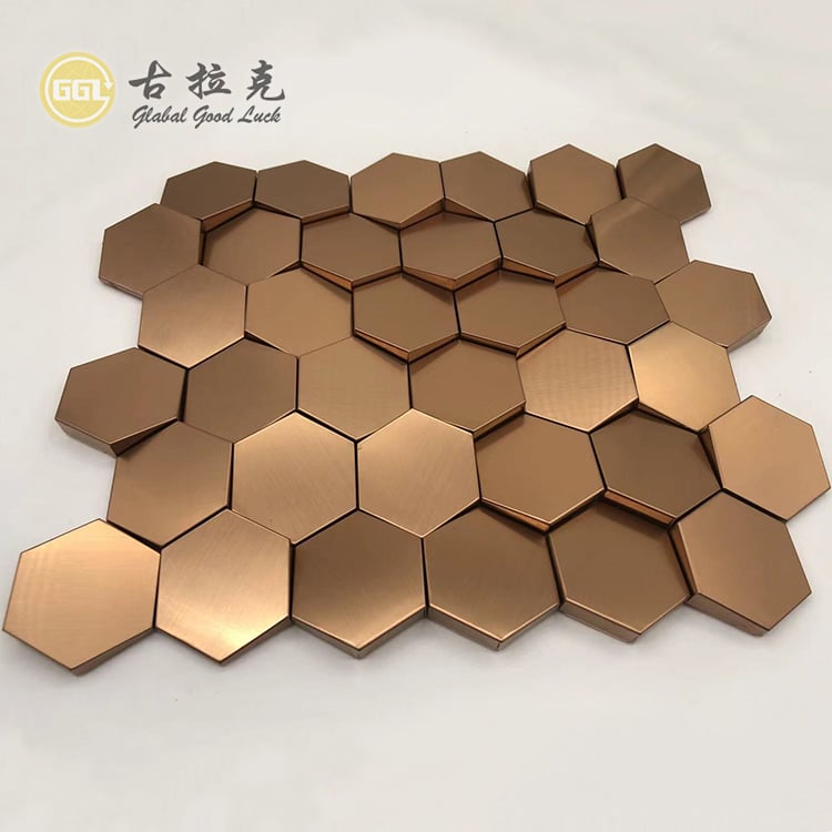Sechseck Mosaik Edelstahl Metall Mosaik Goldene Bürstenmosaiken Wanddekoration