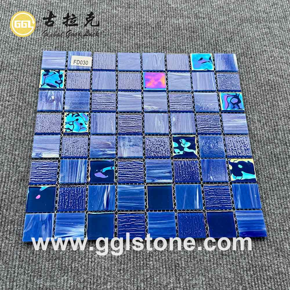 Deep Ocean Blue Iridescent Glass Mosaic Pool Tile | GGL