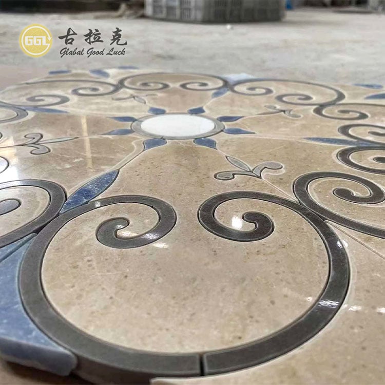 Flower Design Marble Mosaic Tile Blaue Beige Steinfliesen für die Villen-Innenausstattung
