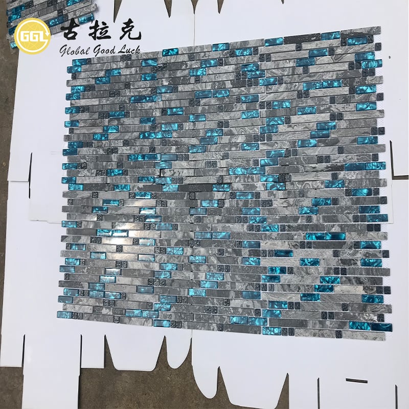 Strip Marmor Mischung Kristallglas Mosaik Wand Küche Backsplash Bad Mosaikfliese