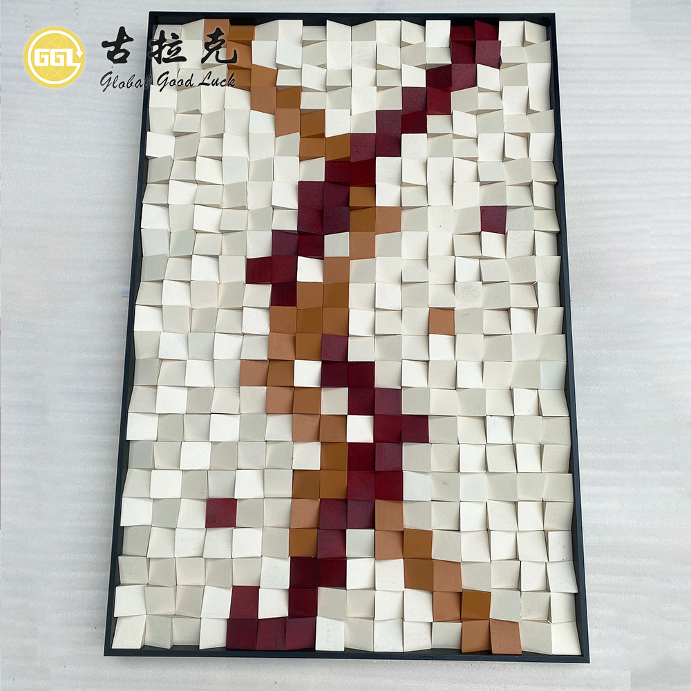 Custom 3D Geometric Wood Mosaic Wall Art