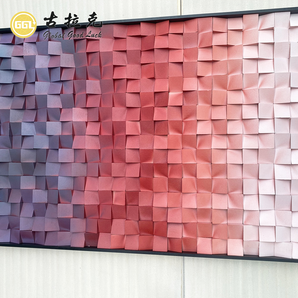 Handmade 3D Pink Gradient Wood Mosaic Mural