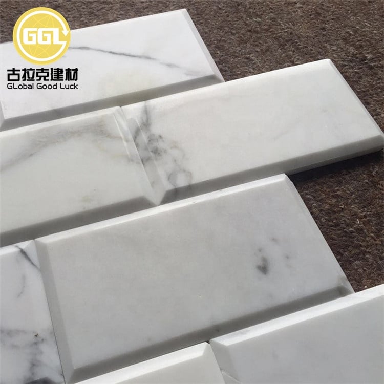 Carrara Weiß 3x6 Zoll Tiefe Abgeschrägte Ziegel Marmor Mosaik Fliesen Mit Parkett Design