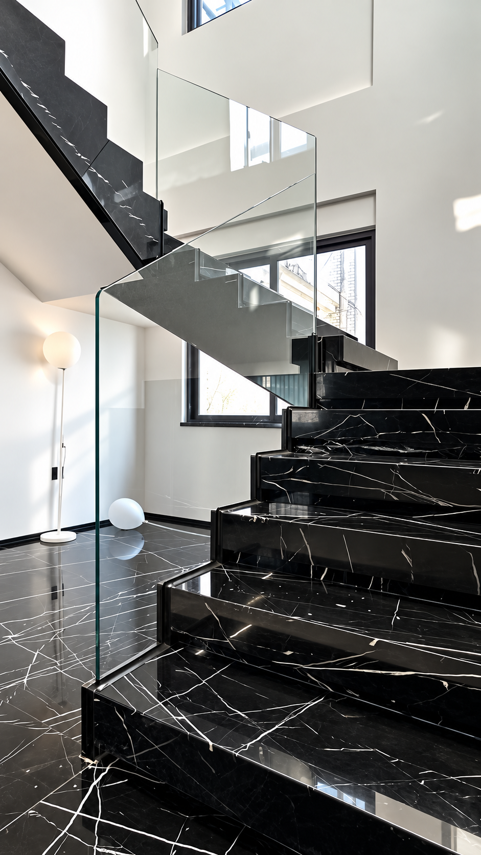 Natural Nero Marquina Marble Stair Treads – Custom Cut Stone Steps