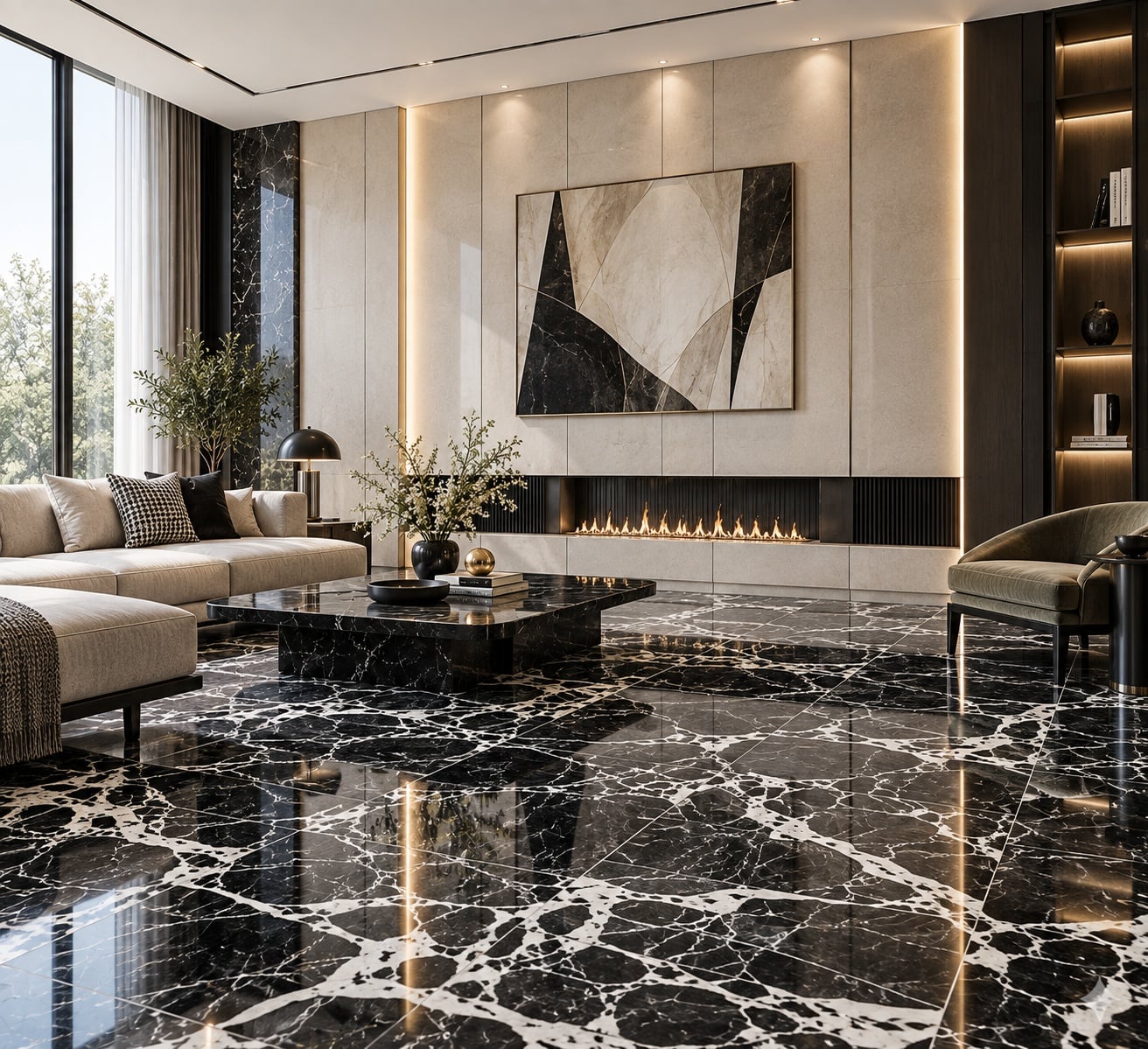 Black and White Marble Slab – Luxury Natural Stone for Walls, Floors & Interior Design