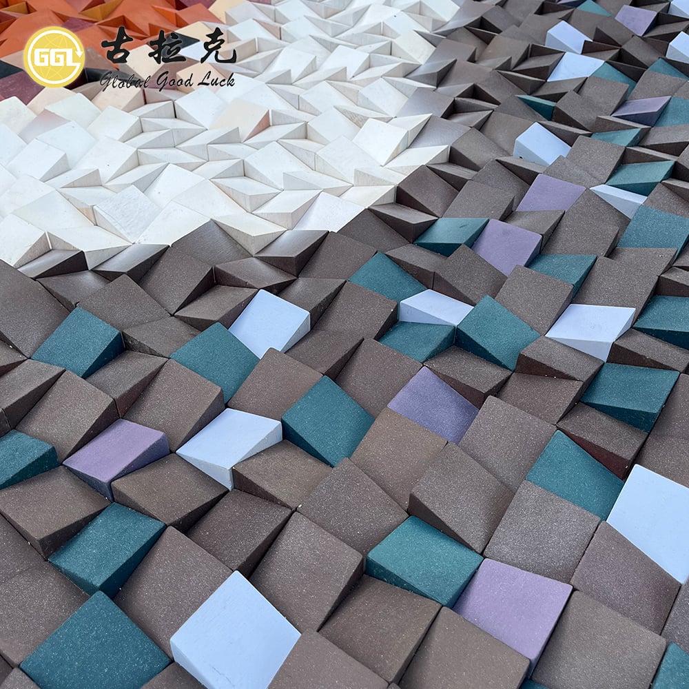 Custom 3D Color Gradient Wood Mosaic Wall Art
