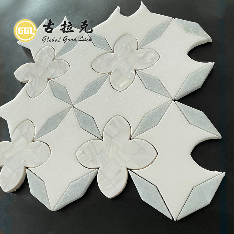 Blom Mozaïek Natuurlike Skulp Mother Of Pearl Waterjet Marmelteël