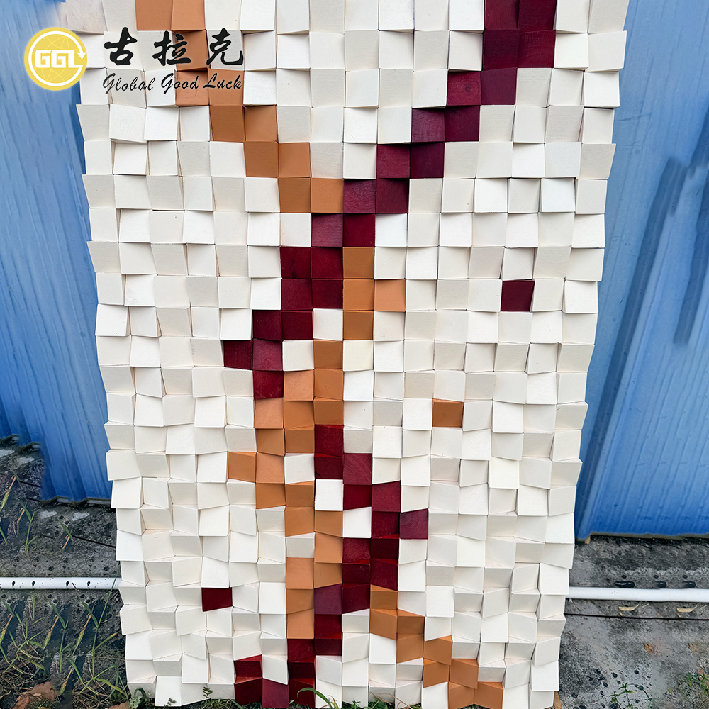 Custom 3D Geometric Wood Mosaic Wall Art