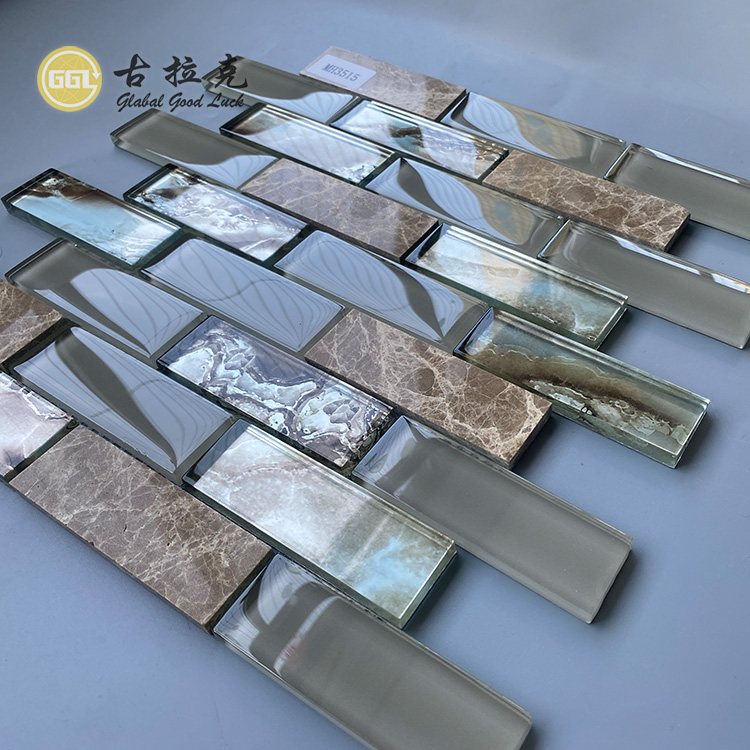 Naturmarmor Mix Glas Kristall Streifenform Glasmosaik Küchenwandfliese