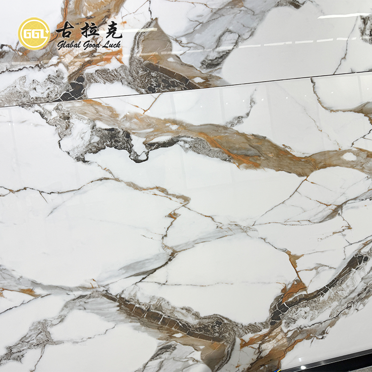 Calacatta Gold Porcelain Slab 1200x1800mm Large Format Marble Look Tile with Gold Veins