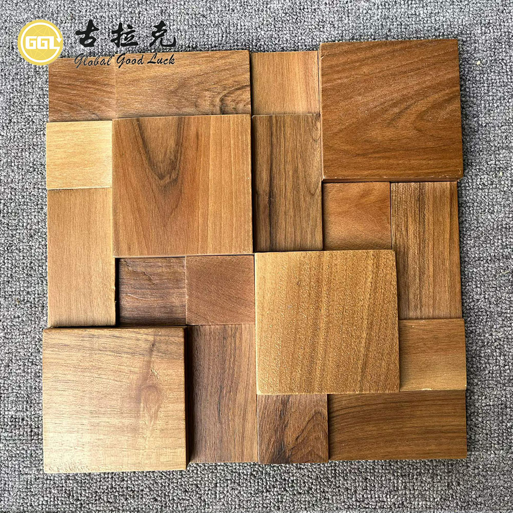 Ubin Mosaik Kayu Alami | Panel Dinding Mosaik Kayu Berbentuk Heksagon untuk Dinding Fitur Interior