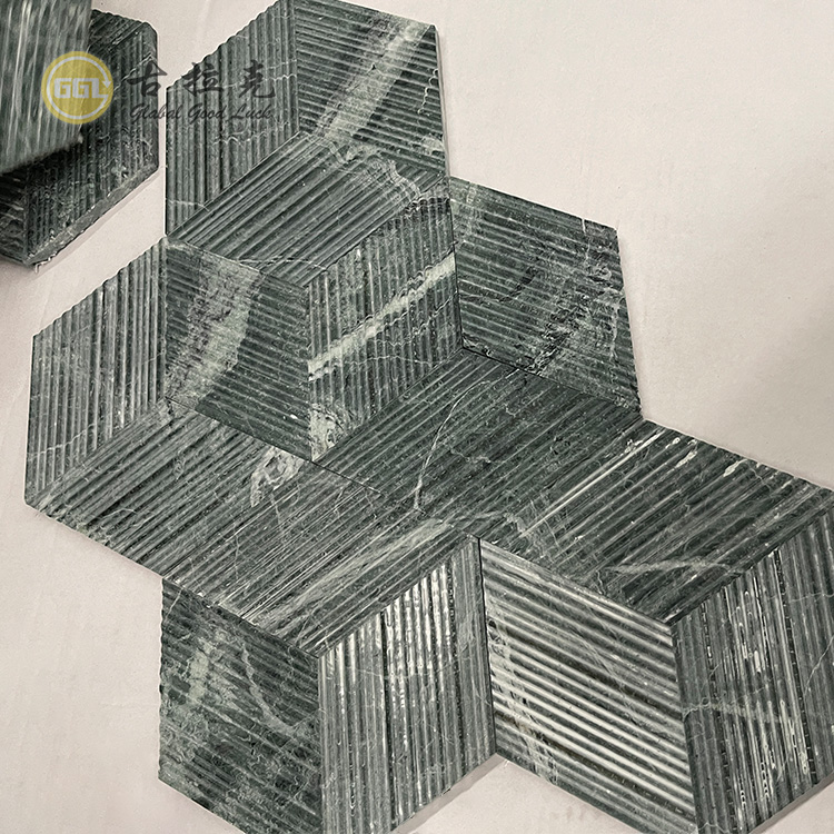 Mørkegrøn hexagon form marmor mozaik til gulv og vægplader
