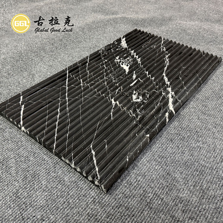Nero Marquina Rivi Marmorimosaiikkipaneeli 3D Marmorilaatat
