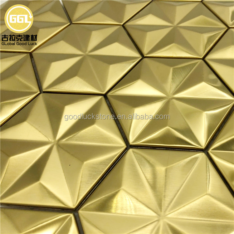Sechseck 3D-Effekt Edelstahl Gold Metall Mosaik Backsplash Wandfliese