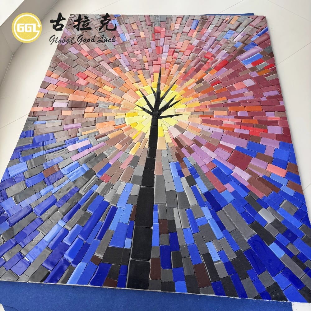 Custom Glass Tree Mosaic Mural – Handmade Decorative Glass Mosaic Art for Hotel, Home & Restaurant Feature Walls