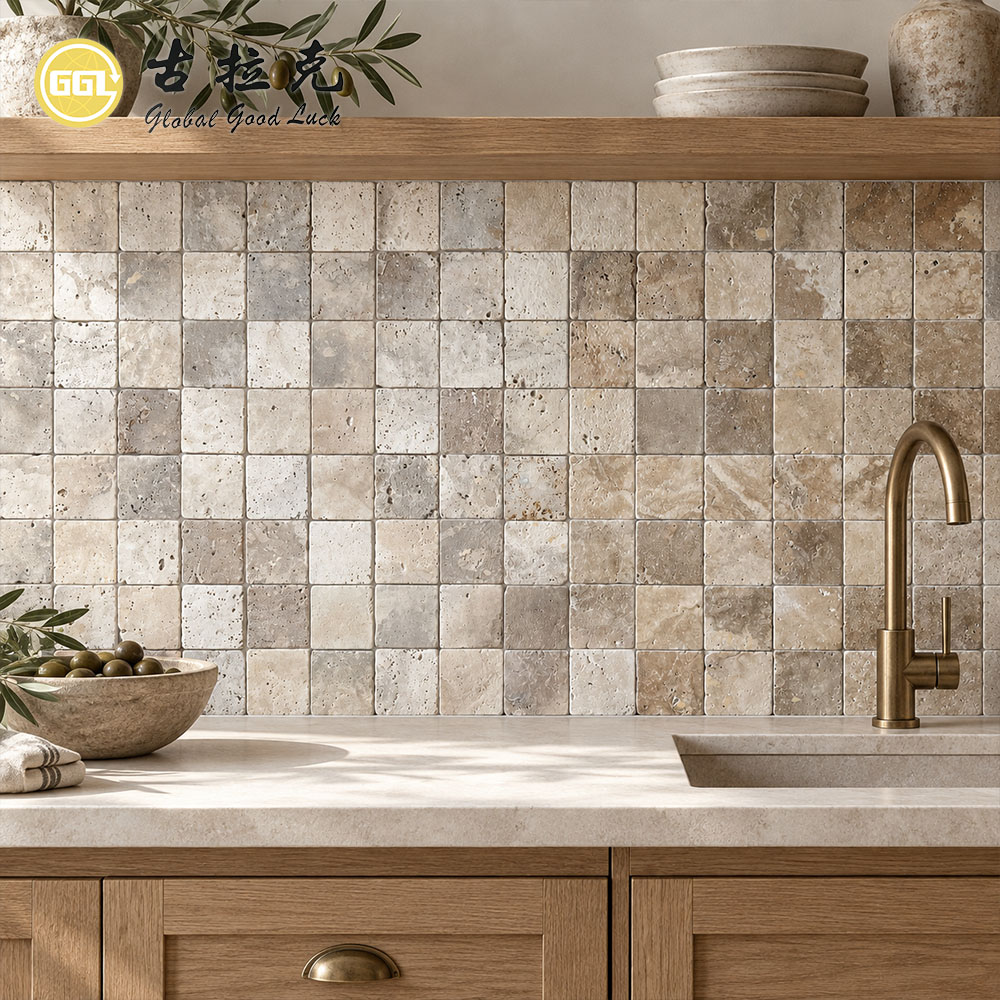 10x10cm Gray Travertine Tiles – Natural Stone Square Floor & Wall Tiles