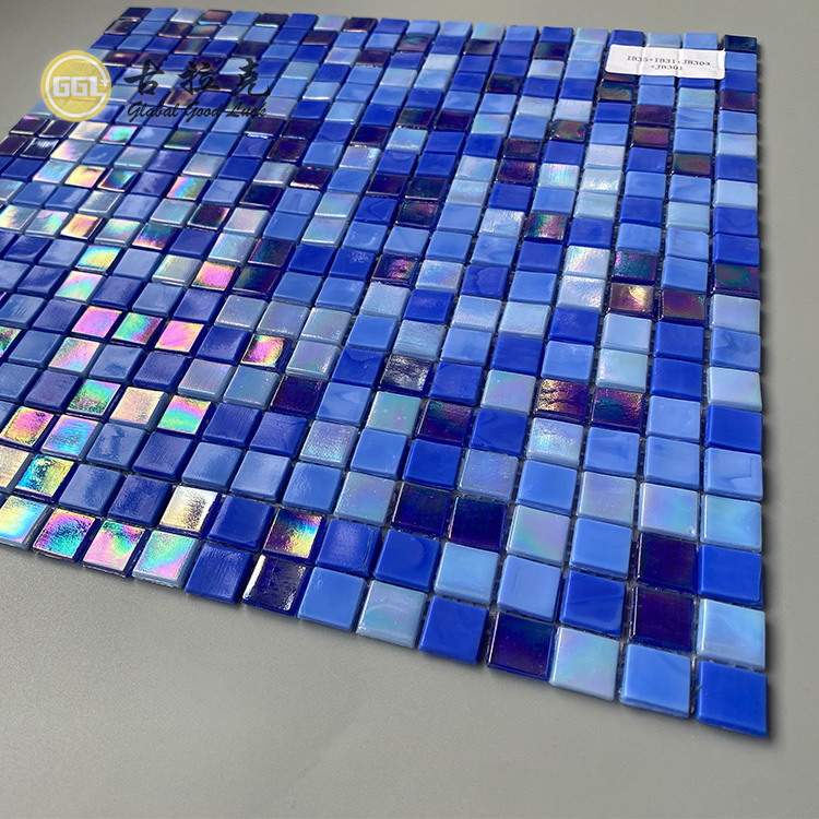 Iridescent Stained Glass Glitter Pool Tiles Flooring Bottom Decorative Blue Glass Mosaic