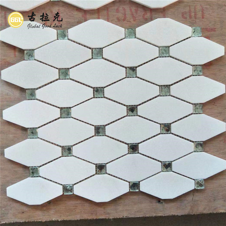 کاشی موزاییک سنگ مرمر سفید تاسوس مخلوط شیشه شکل هشت ضلعی برای دیوار و کف