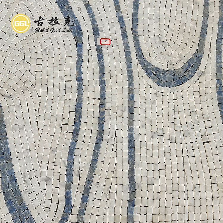 Modedesign Blau Mix Weiß Marmor Parkett Feature Wasserstrahl Mosaikfliesen